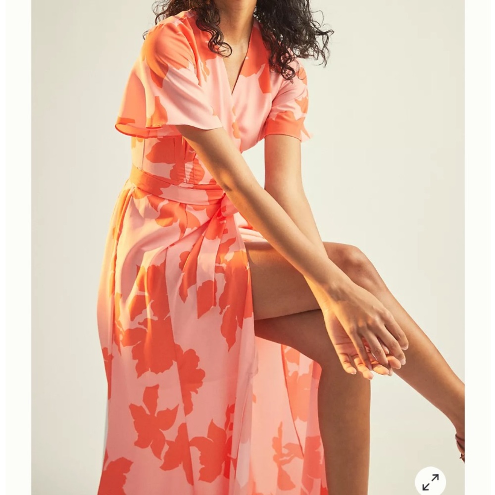 Anthropologie Pink and Coral Floral Maxi Dress